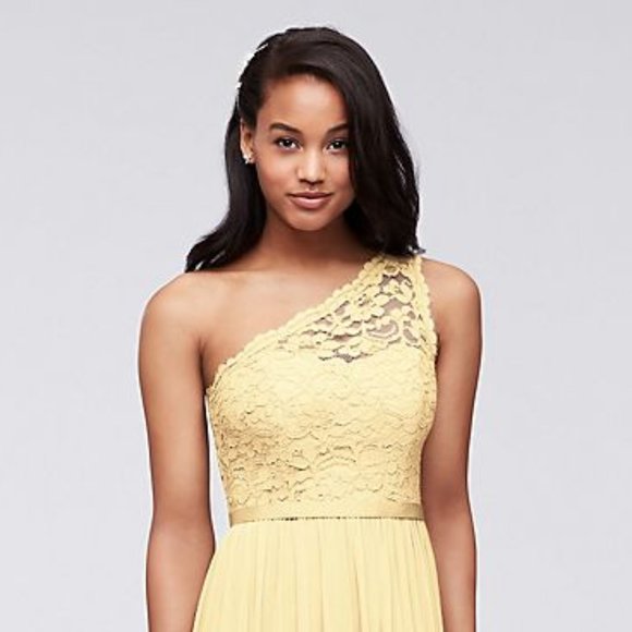 David's Bridal Long One Shoulder Lace Dress - Picture 1 of 3